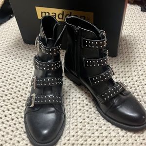 Hardly Worn - Black Madden NYC Studded Moti Boots with Buckles.